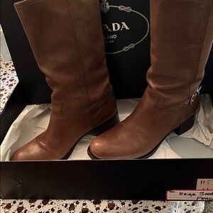 Prada Women's Tan Leather Heeled Boots